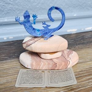 Lazart Blue Purple Metal Gecko Lizard on Brown Tan Rocks